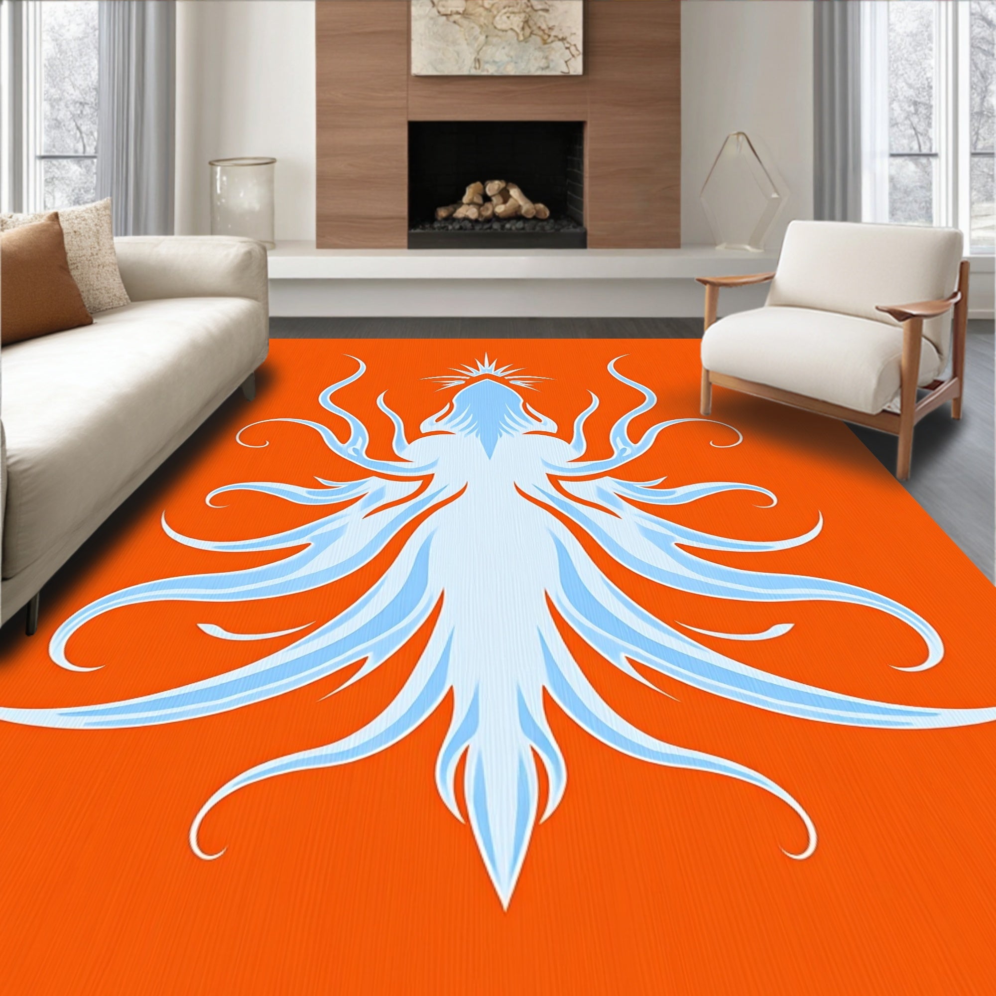 Ethereal Sky Blue Tentacle Swirl Rug