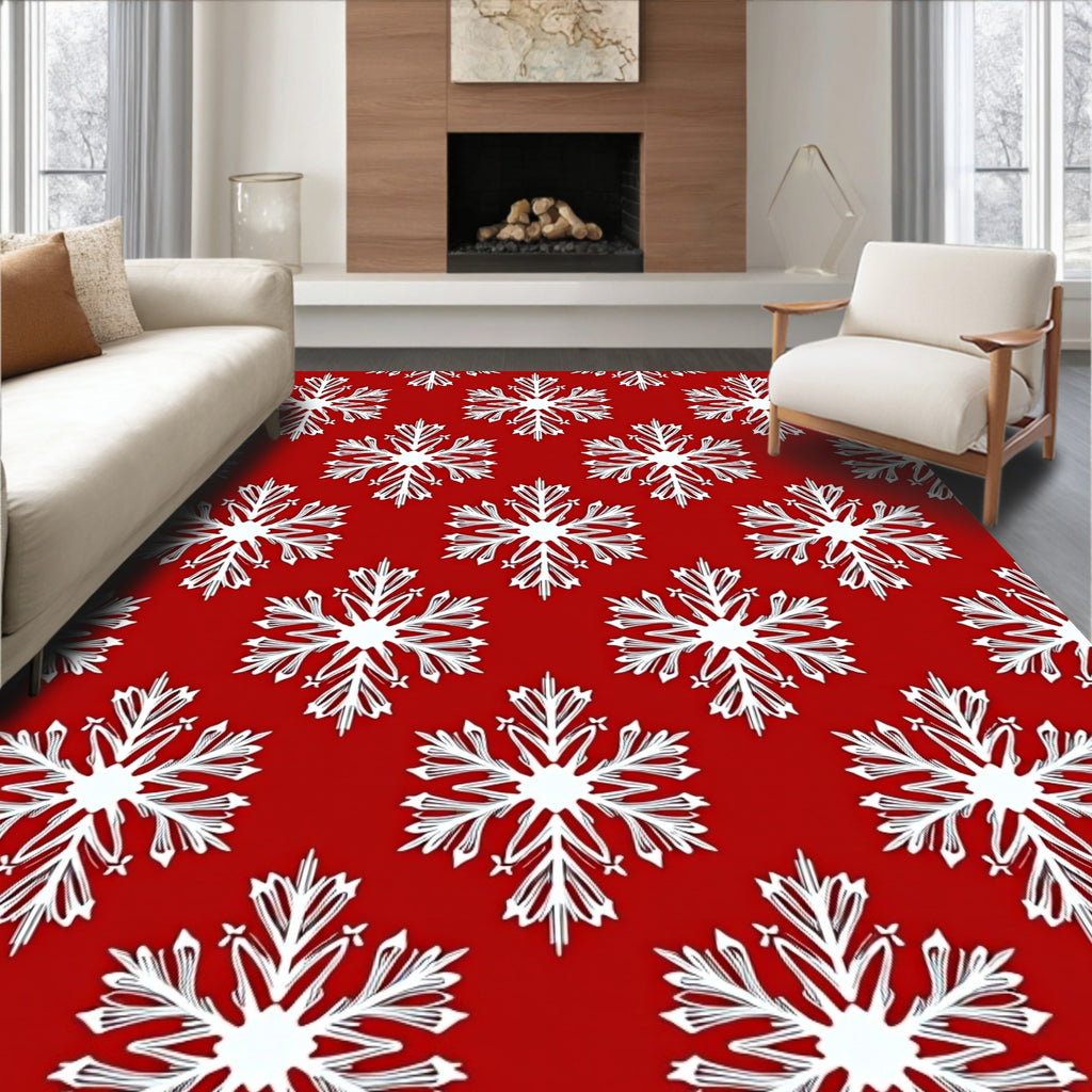 Crimson Red White Intricate Snowflake Repeat Rug