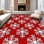 Crimson Red White Intricate Snowflake Repeat Rug