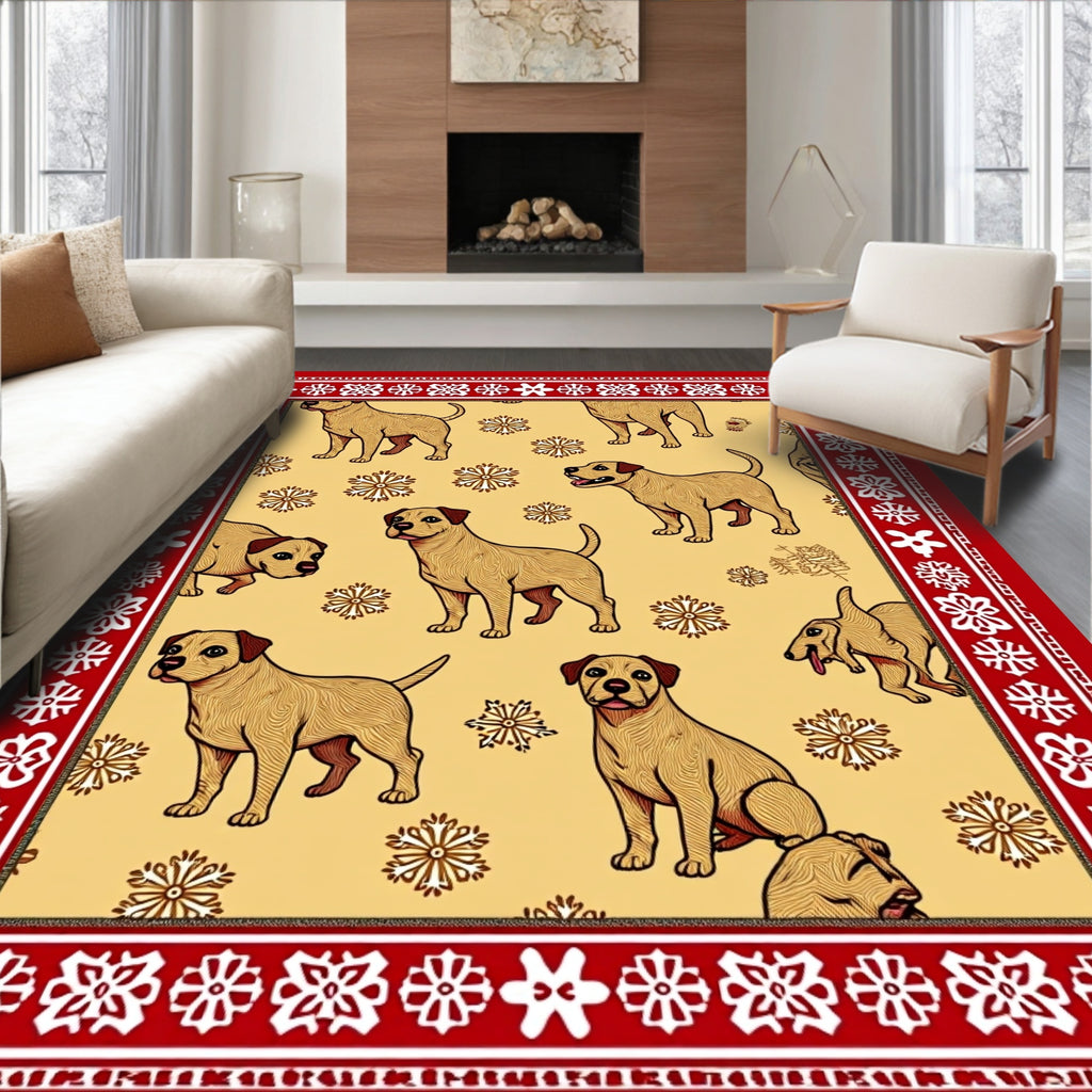 Golden Dog Snowflakes Border Rug