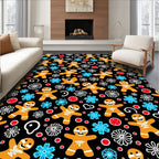 Cheery Gingerbread Man Blue Floral Black Rug
