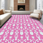 Pink White Symmetrical Botanical Arrangement Rug