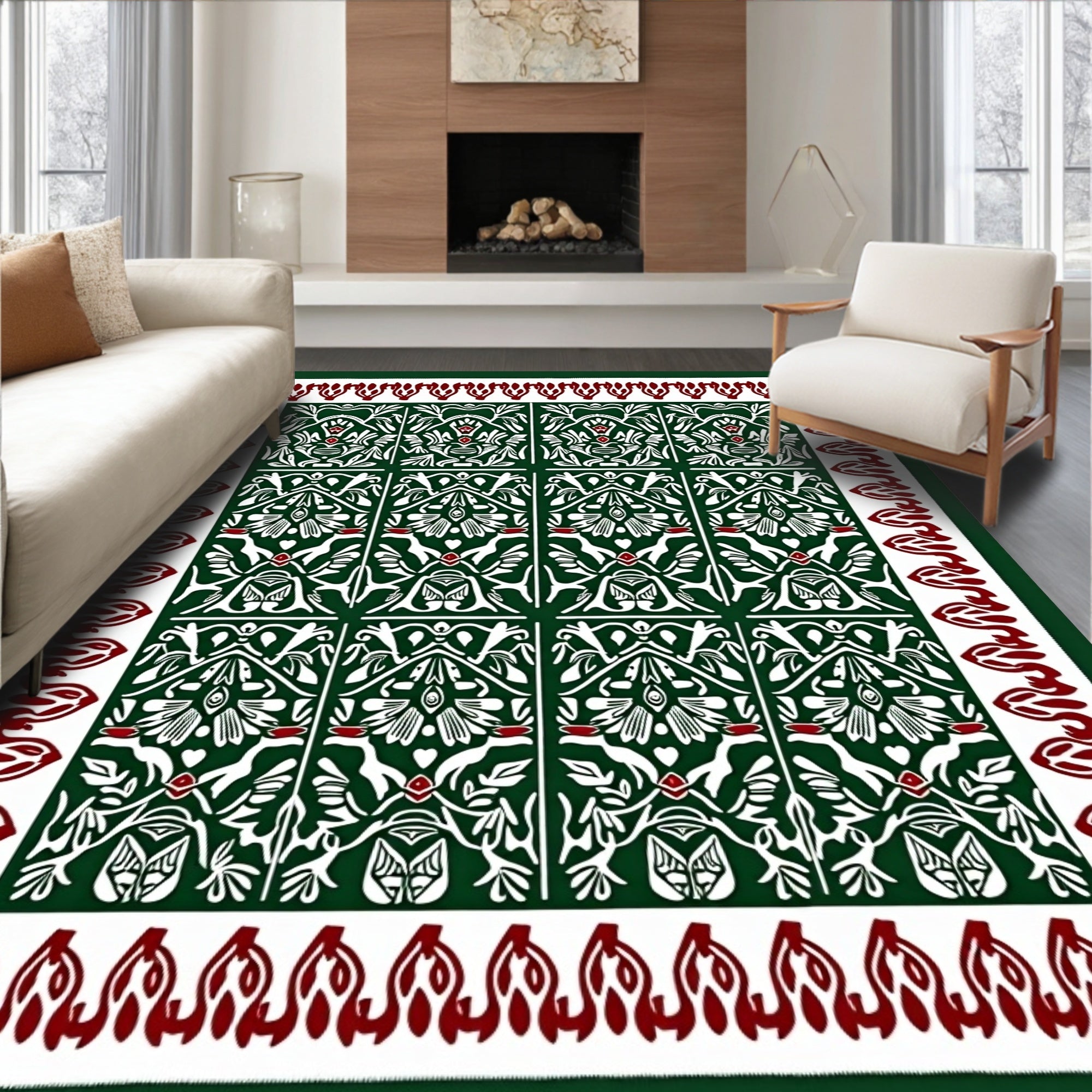 Emerald Ivory Red Classic Medallion Rug