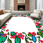 Bold Teal Red Floral Swirl Border Rug