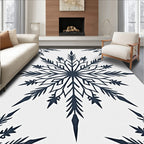 Navy Snowflake White Background Rug