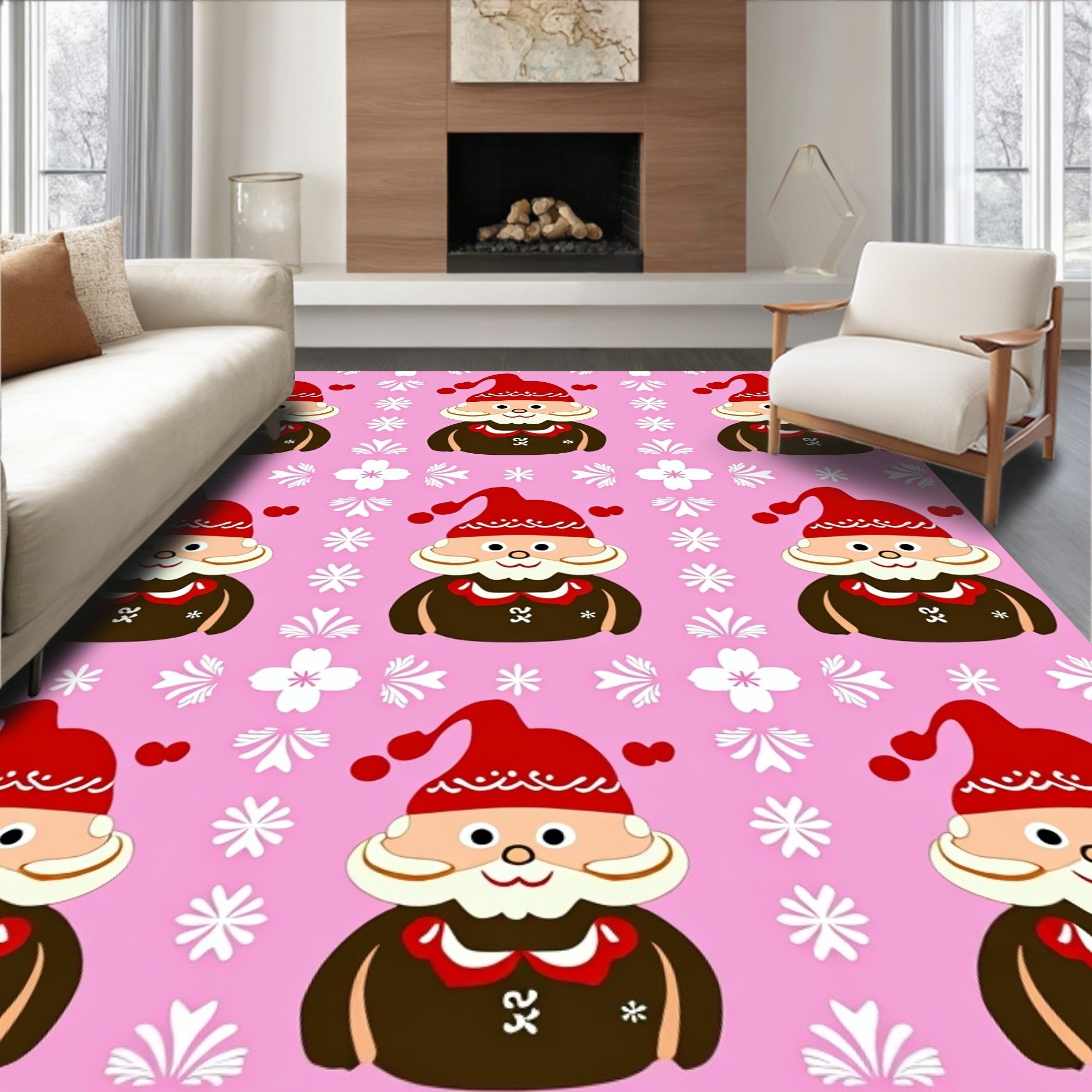 Pink Festive Gnome Snowflakes Rug