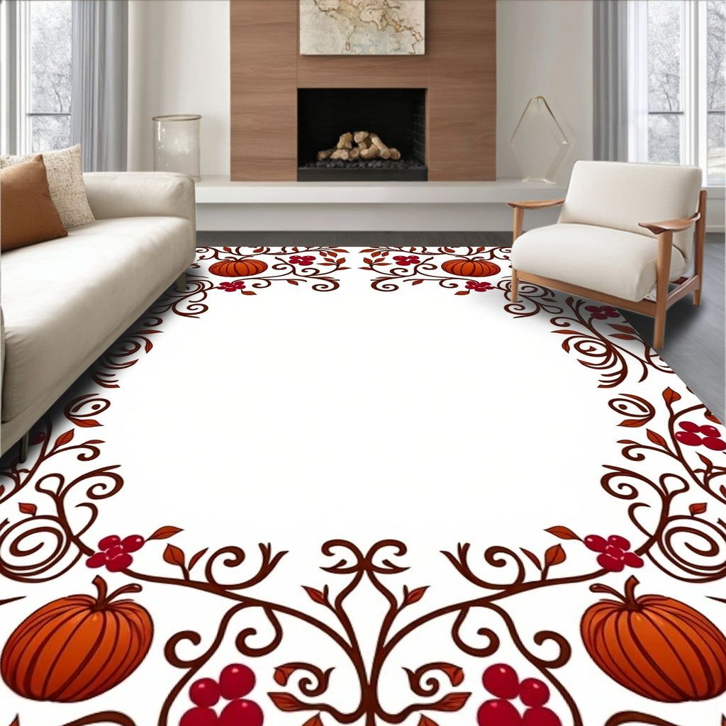 Autumn Harvest Pumpkin Berry Vines Rug