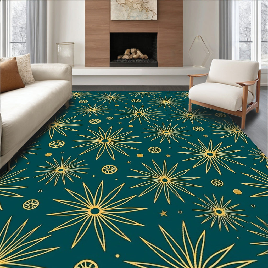 Teal Gold Starburst Sunburst Rug