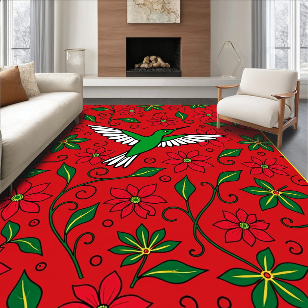 Crimson Hummingbird Floral Garden Rug