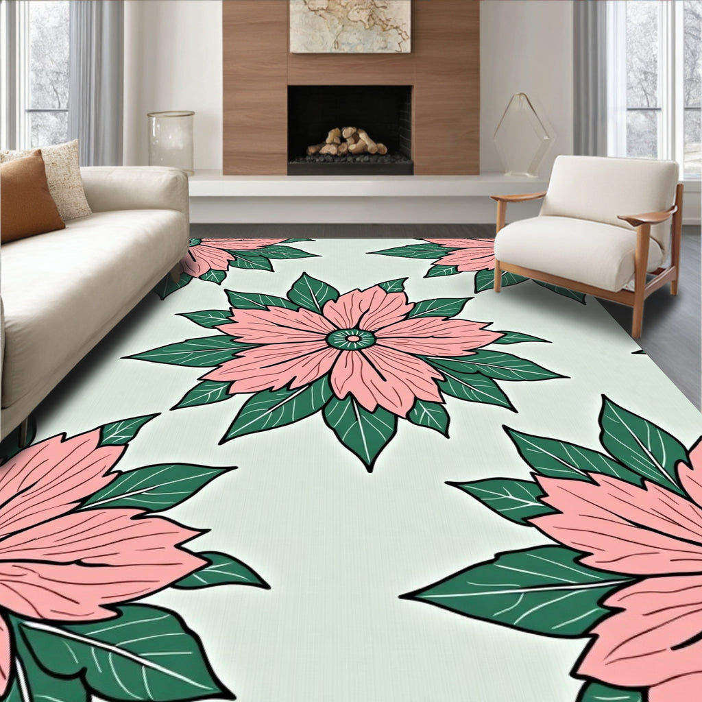Floral Bloom Petal Green Leaf Rug