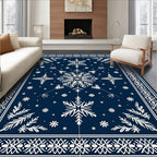 Classic Snowflake Bordered Navy Rug