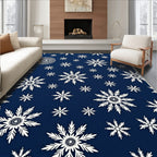 Deep Blue Snowflake Mandala Snowscape Rug