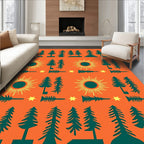 Orange Forest Sun Star Trees Rug
