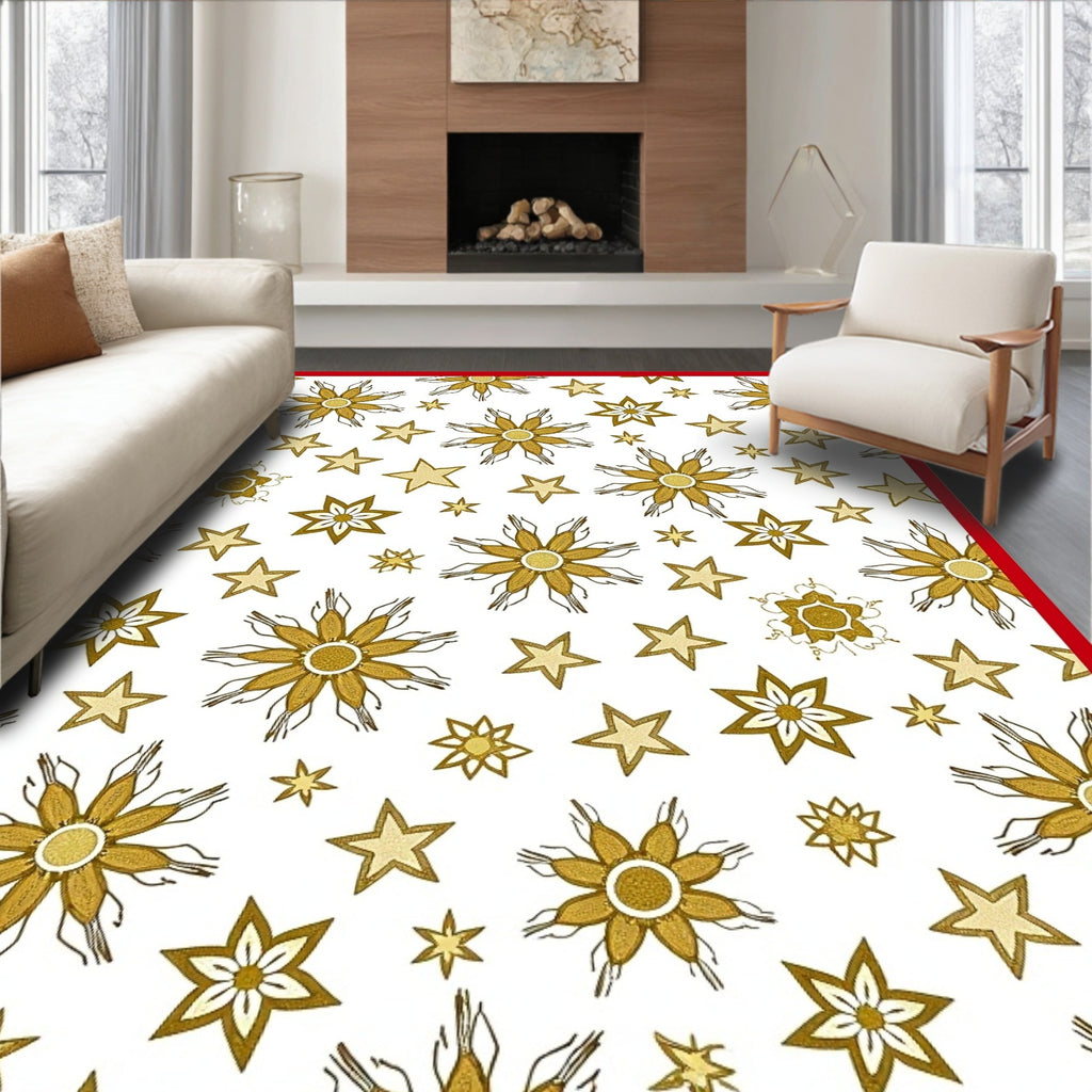 Golden Starburst Flower Scatter Rug