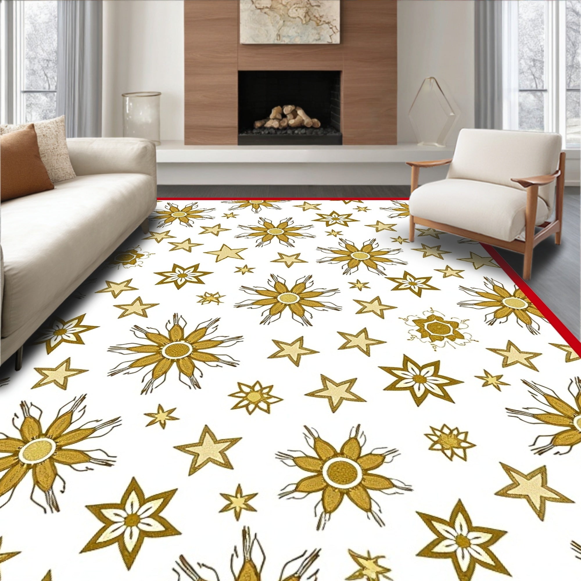 Golden Starburst Flower Scatter Rug