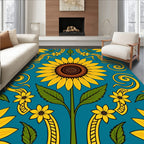 Teal Sunflower Medallion Swirl Rug