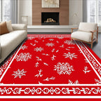 Red White Snowflake Holiday Border Rug
