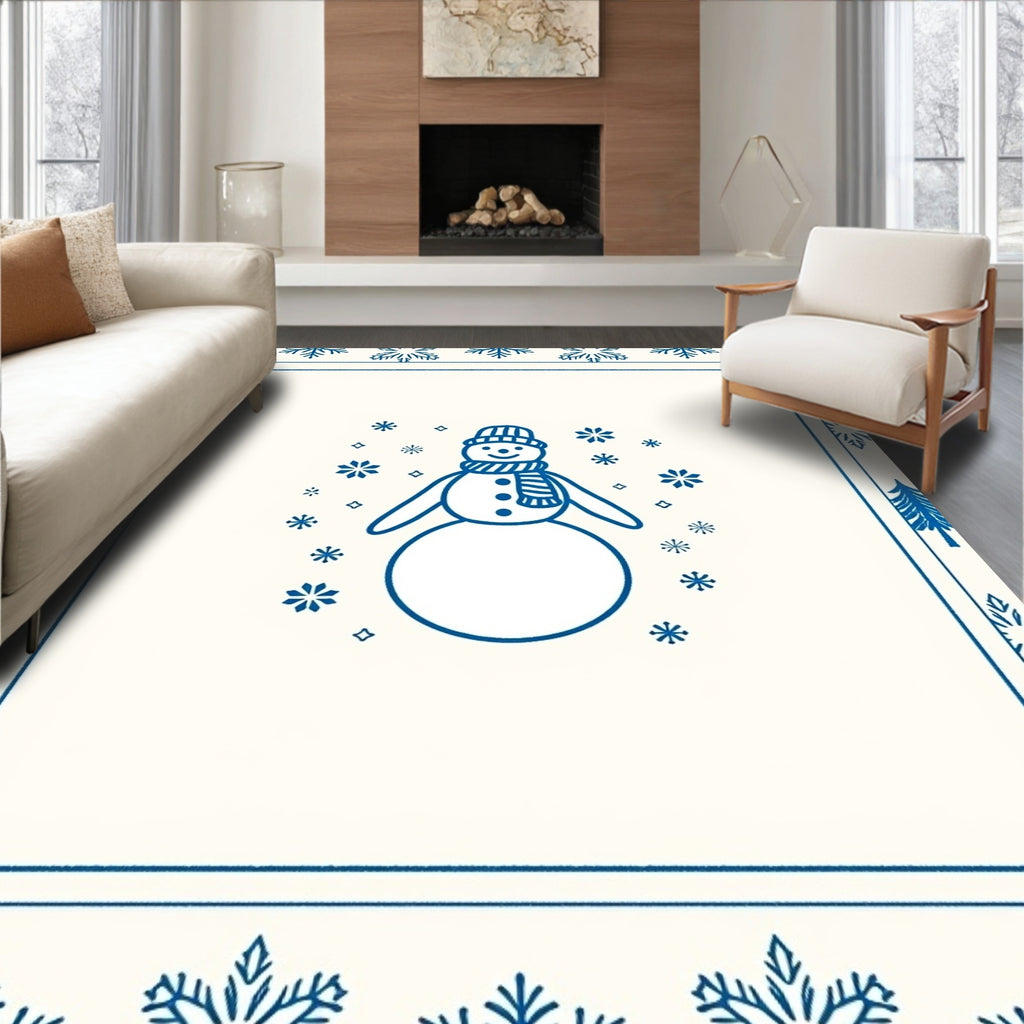 Blue Snowman Snowflake Winter Holiday Rug