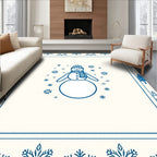 Blue Snowman Snowflake Winter Holiday Rug