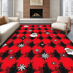 Red Black Plaid Santa Snowflakes Rug