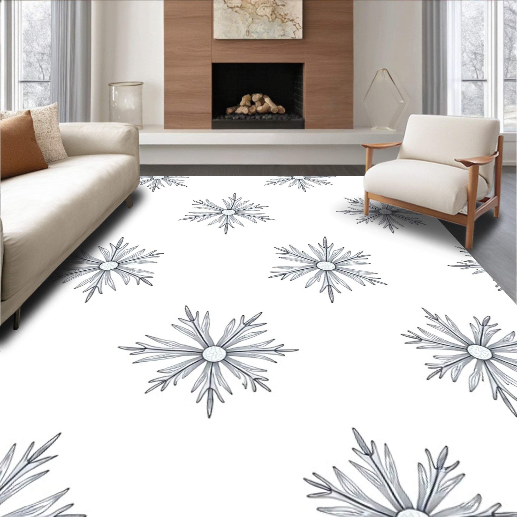 Winter Snowflake White Classic Icon Rug