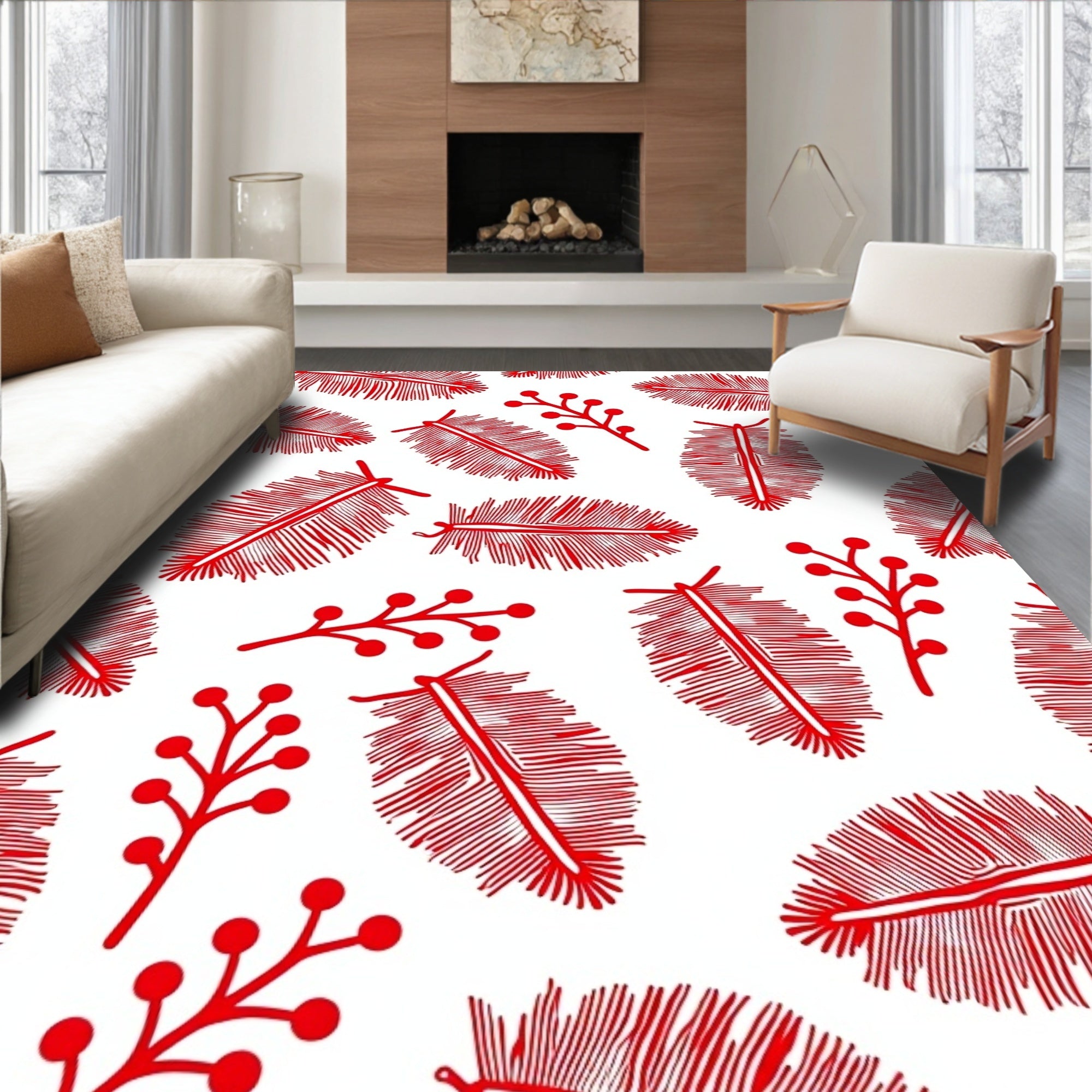 Crimson Feather Berry Scatter Rug