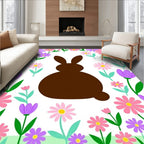 Brown Bunny Floral Spring Celebration Rug