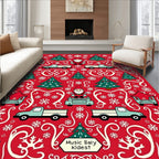Red Christmas Gnomes Trucks Snowflakes Rug