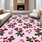 Festive Pink Holly Berry Sprigs Rug