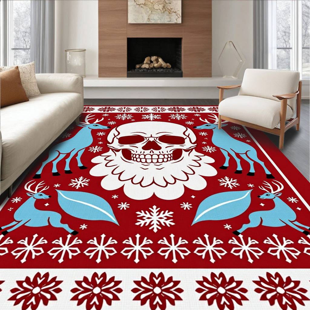 Gothic Red Snowflake Skull Deer Rug