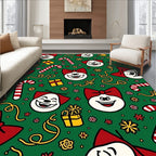 Festive Green Holiday Faces Candy Canes Rug