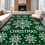 Festive White Snowflake Emerald Green Rug