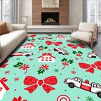 Red White Trucks Houses Bows Mistletoe Rug