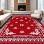 Crimson Snowflakes Intricate Border Rug