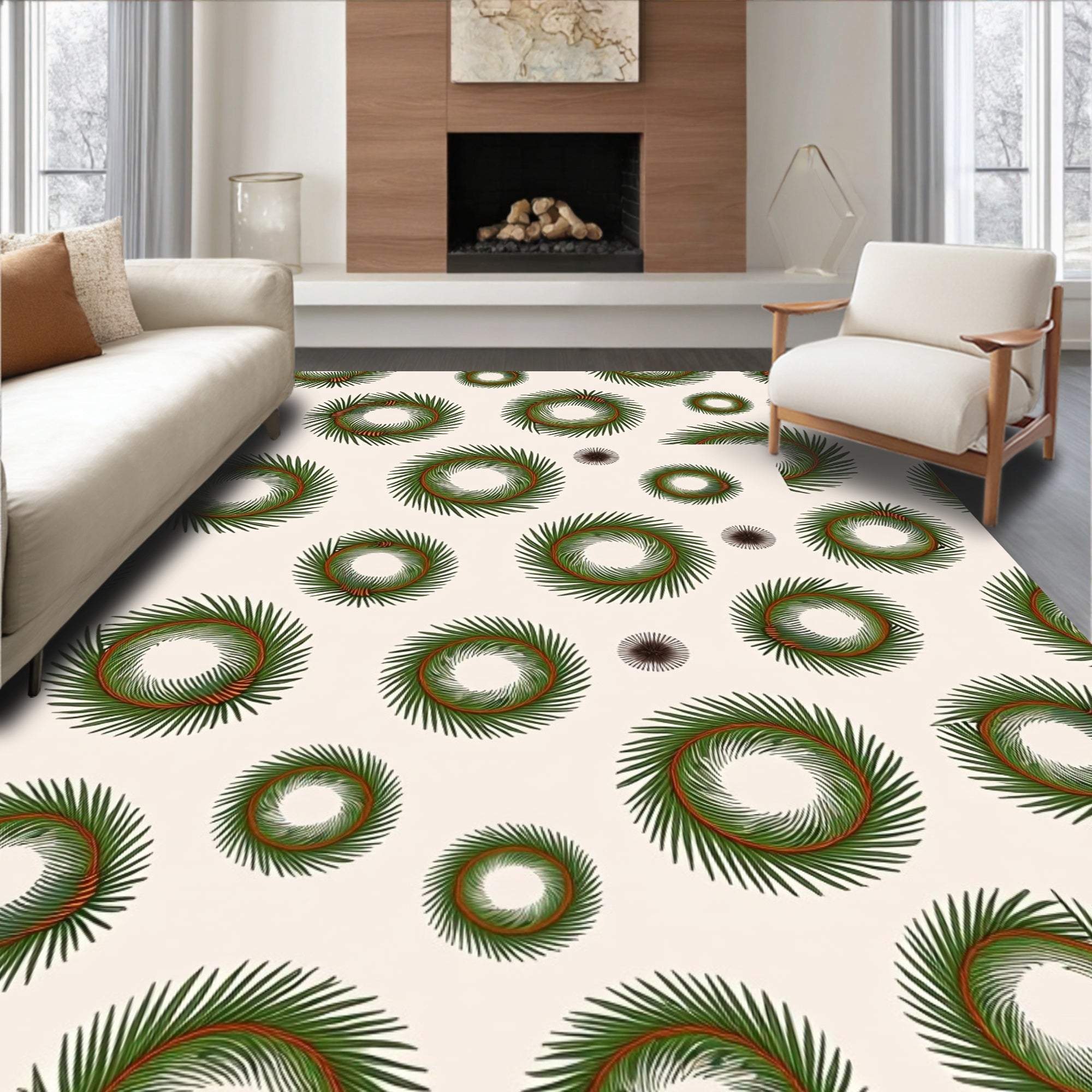 Green Pine Needle Wreath Collection Rug