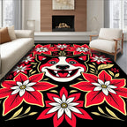 Joyful Dog Red Floral Whimsical Rug