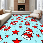 Festive Red Santa Stars Sky Blue Rug