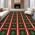 Red Green Gold Snowflake Plaid Rug