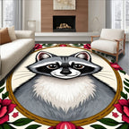Crimson Rose Raccoon Oval Portrait Rug