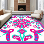 Vibrant Pink Teal Bird Medallion Rug