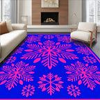 Bright Pink Snowflakes on Electric Blue Rug