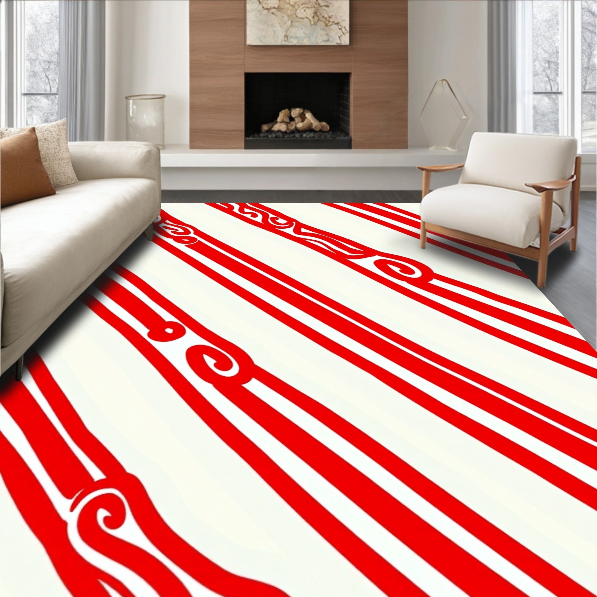Bold Crimson Swirl Stripe Accent Rug