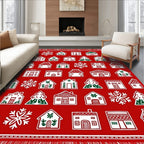 Fiery Red Village Snowflake Landscape Rug