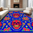 Vibrant Red Skull Blue Floral Harmony Rug