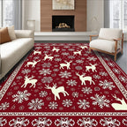 Red Cream Reindeer Snowflake Medallion Rug