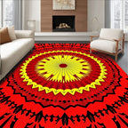 Radiant Sunburst Red Yellow Mandala Rug