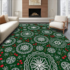 Deep Green White Medallion Cherry Accents Rug