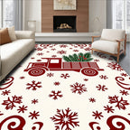 Crimson Truck Delivering Evergreen Snowflakes Rug