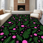 Vibrant Green Feather Pink Dot Garden Rug