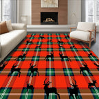 Red Green Plaid Deer Silhouette Rug
